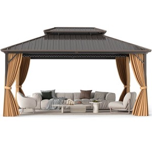 Costway 16 x 12 FT Hardtop Gazebo Aluminum Frame Permanent Pavilion with Curtains & Netting - 1 of 4