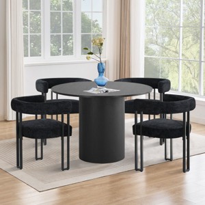 41.5" Dining Set for 4,Pedestal Round Dining Table with 4 Upholstered Chenille Dining Chair with Arm for Dining Room,Farmhouse-Tanpinhause - 1 of 4