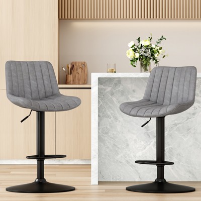 GlasFlength Dining Sets of 2, Adjustable Bar Stools, Leather Bar Stool for bar counters, kitchen islands, dining tables, Gray, 17.3"*14.2"*35.8"