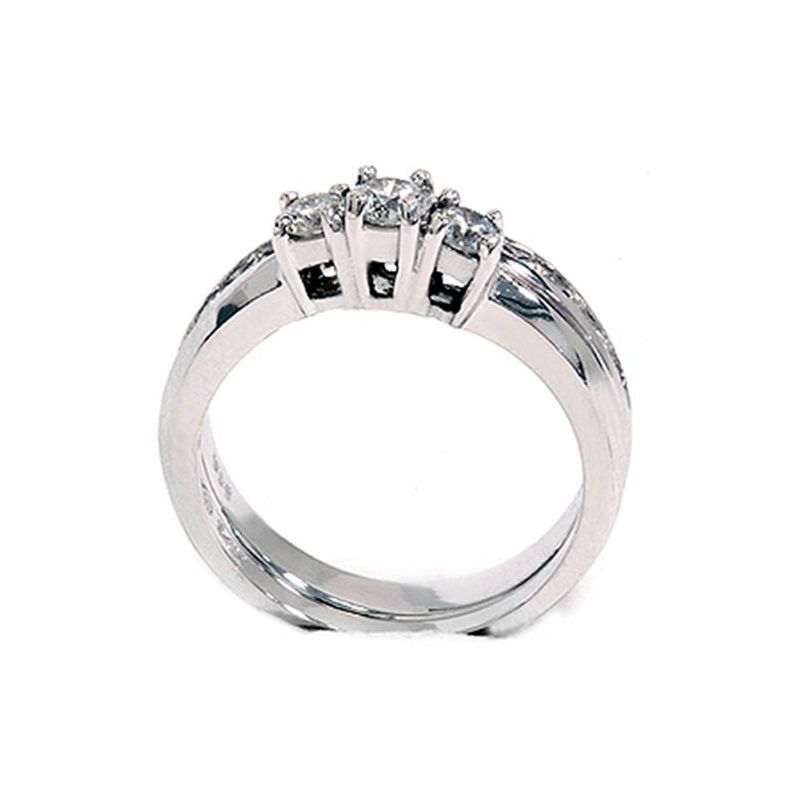 Pompeii3 1ct Diamond Engagement Wedding Ring Set 3-Stone Channel Set Round Cut Solitaire, 3 of 5