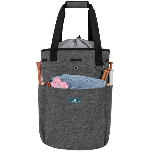 Pavilia Knitting Bag Crochet Organizer, Yarn Storage Tote Accessories  Supplies Project Case, Holder Grommets, Needles Hooks Essential (charcoal  Gray) : Target