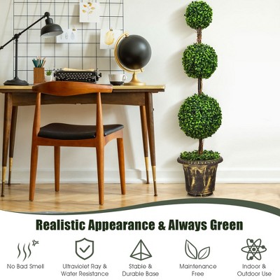 4ft Green Plastic Triple Ball Topiary in Black Pot