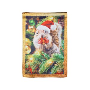 Evergreen Garden Flag Santa Squirrel Lustre Double Sided Indoor Outdoor Decor 18" x 12.5" - 1 of 2