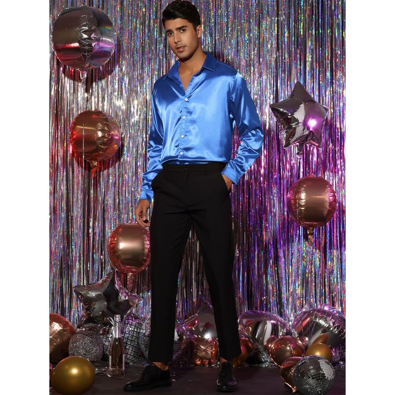 Lars Amadeus Men's Prom Satin Long Sleeves Button Down Slim Fit Formal Party Shirts, 4 of 7