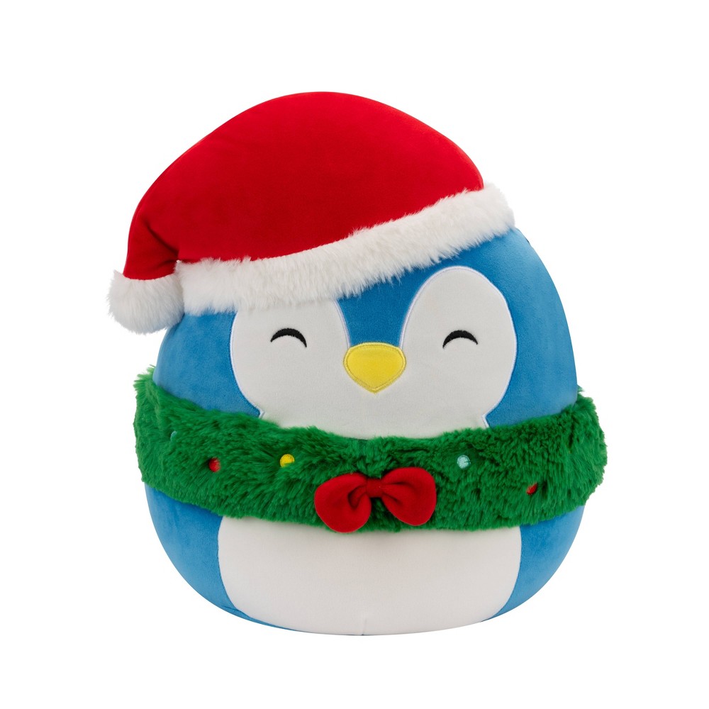 Squishmallows  Puff Blue Penguin with Wreath and Hat Medium Plush