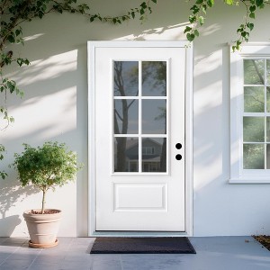 Professional Manufacturer Right Hand Inswing Low-E Glass 6-Lite 3/4 Lite Fiberglass Front Door Classic Design Exterior Entrance Door - 1 of 4