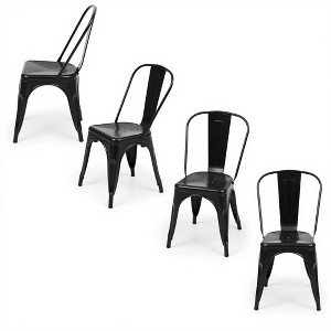 ELJGET Set of 4 Metal Dining Chairs, Stackable Industrial Kitchen & Dining Room Chairs with 300 lbs Capacity, Heavy-Duty Steel Side Chairs – Black - 1 of 4