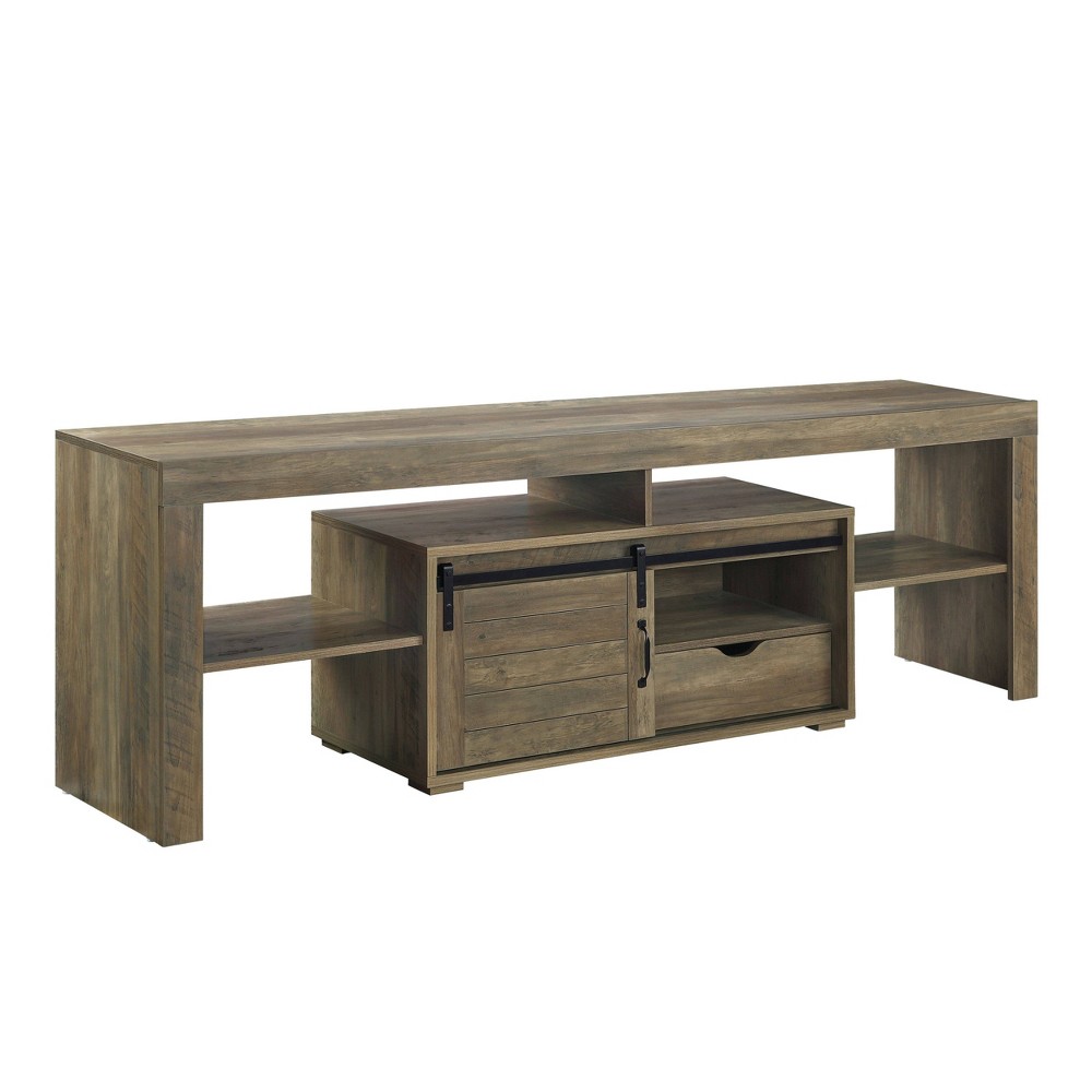 Photos - Display Cabinet / Bookcase 79" Wasim Tv Stand and Console Rustic Oak Finish - Acme Furniture