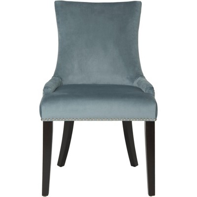 Elegant Blue Velvet Upholstered Side Chair with Silver Nailhead Trim