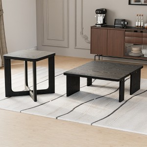 Wooakway 3-Piece Wooden Coffee Table Sets Modern 2 Splicing Design Coffee Tables with End Table Living Room Table Set Black/Natural Wood/Walnut - 1 of 4