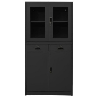 vidaXL Office Cabinet Anthracite Steel and tempered glass Large