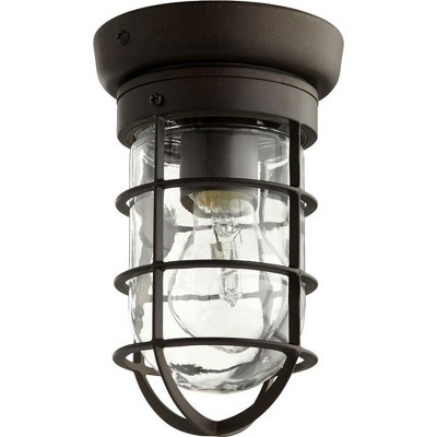 Quorum Lighting Bowery Glass Flush Mount Light, 1 Light, Oiled Bronze, 4.5W x 8.25H