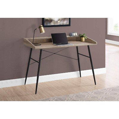 Contemporary Dark Taupe Writing Desk with Hutch and Black Metal Base