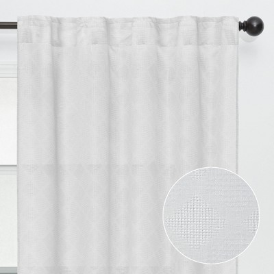 White Semi-Sheer Polyester Tab Top Kitchen Window Curtains, 52 x 63 Inches