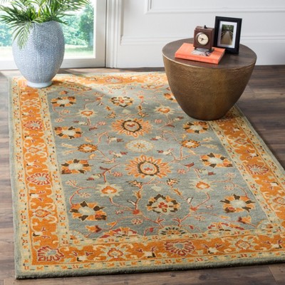 Heritage Blue and Orange Hand-Tufted Wool Area Rug 3' x 5'