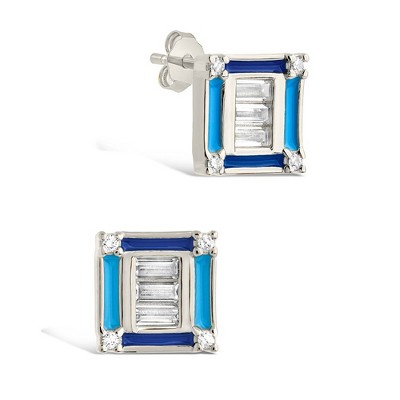 SHINE by Sterling Forever Luella CZ & Enamel Square Stud Earrings