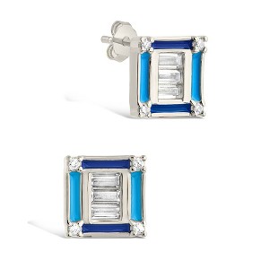 SHINE by Sterling Forever Luella CZ & Enamel Square Stud Earrings - 1 of 4