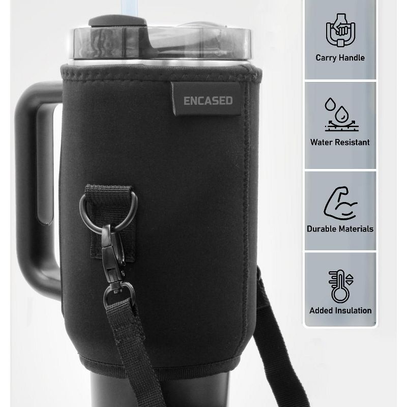 Encased Protective Carrying Sleeve for Stanley 40 oz Tumbler w/Handle Fitted Neoprene Padded Strap - Zipper-free Design - Black, 1 of 8