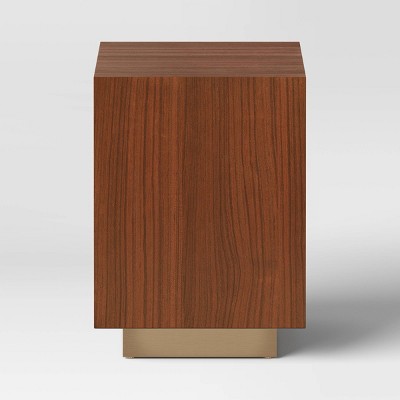 Wood and Metal Plinth Accent Table - Threshold™: Modern Lacquered Iron & Veneer, No Assembly Required