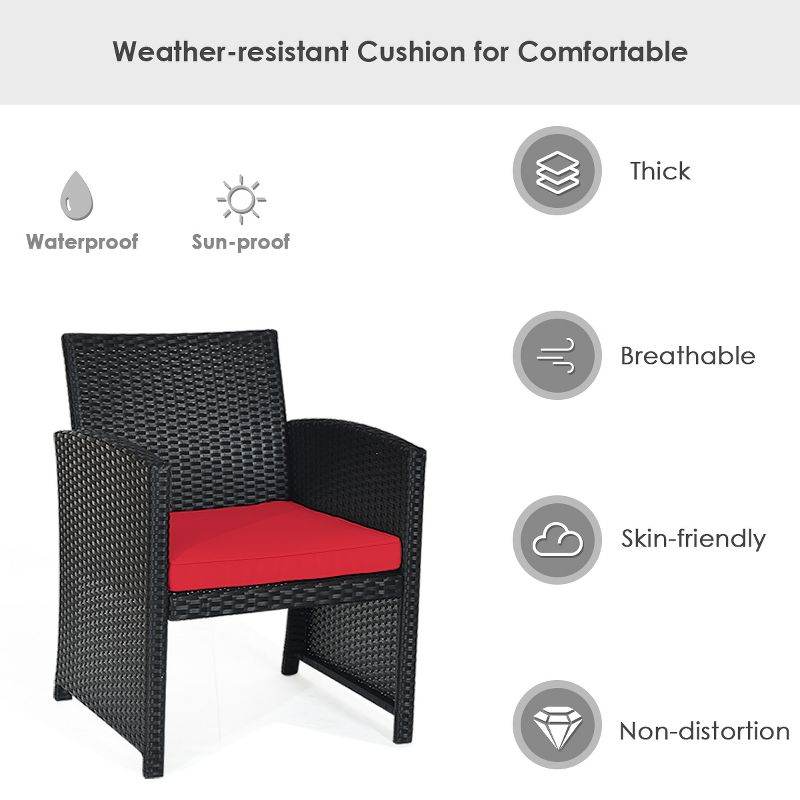 Tangkula 4 Piece Outdoor Patio Rattan Furniture Set Red Cushioned Seat For Garden, porch, Lawn, 5 of 9