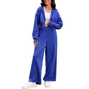 ATHLECHIC Women's Outfits Tracksuits Casual Cropped Hoodie Wide Leg Pants Travel Workout Lounge 2 Piece Sets - 1 of 4