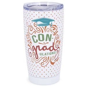 Elanze Designs 20 oz Stainless Steel On the Go Insulated Travel Tumbler With Push Top Lid, ConGRADulations Graduation White - 1 of 4
