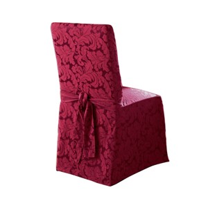 Scroll Long Chair Slipcover Burgundy - Sure Fit: Elegant Polyester Dining Room Decor, Machine Washable - 1 of 4