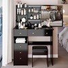 JUJABU 37" Middle Size Vanity Table with Left Drawer, Cushioned Stool, Extra-Large Sliding Mirror, Multi-Layer Storage - Black - 2 of 4