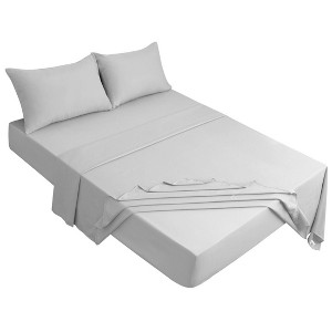 PiccoCasa 110gsm Polyester Microfiber 1 Flat Sheet 1 Fitted Sheet and 2 Pillowcases Bed Sheet Set 4 Pcs - 1 of 4