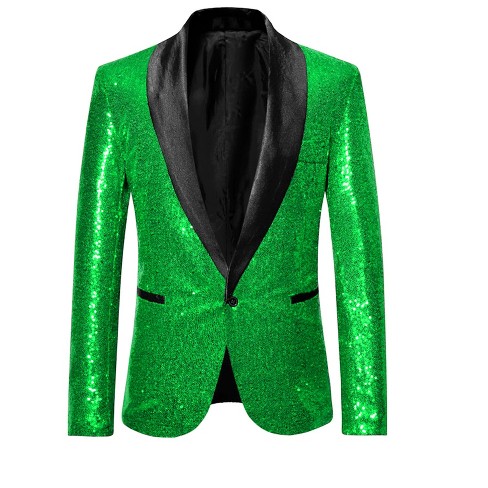 Lars Amadeus Men's Sequin Shawl Lapel One Button Tuxedo Wedding Shiny Blazer  Green Medium : Target