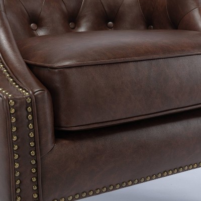 Chesterfield Brown Faux Leather Barrel Accent Chair