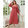 V Neck Maxi Wrap Dress for Plus Size Women Long Sleeves High Waist Ruffle Casual Belt Dress - 4 of 4