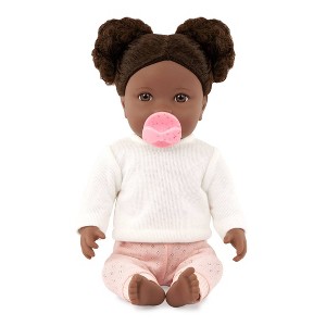 LullaBaby 14" Baby Doll with Curly Dark-Brown Hair & Brown Eyes - 1 of 4