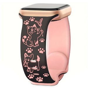 HTUTWOO Cute Apple Watch Band, Cats and Dogs Engraved Silicone Strap 38/40/41/42/44/45/49mm for iWatch Series 10 9 8 7 6 5 4 3 2 1 SE Ultra - 1 of 4