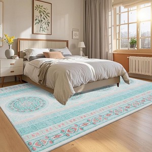 8x10 Light Blue Vintage Printed Living Room Rug,Large Washable Oriental Accent Carpet,Stain-Resistant Low Pile Non-Slip Mat for Dining Room,Bedroom - 1 of 4