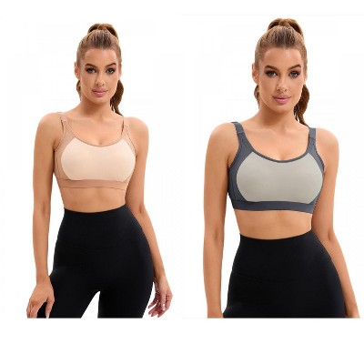 INSPIRE CHIC 2 Pcs Women's Contrasting Colors Adjustable Straps Workout Fixed Cup U Back Sports Bras