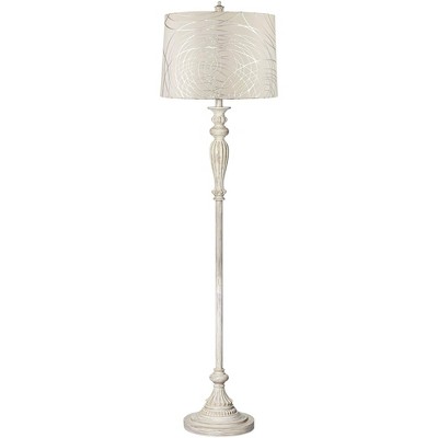 360 Lighting Vintage Shabby Chic Floor Lamp Antique White Off White Silver Drum Shade for Living Room Bedroom Office