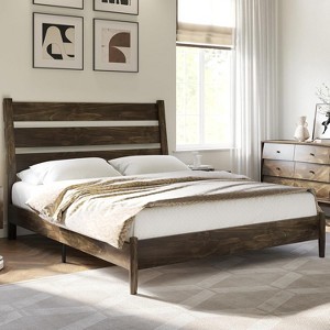 AMERLIFE Mid Century Platform Beds with Reclining Slatted Headboard - 1 of 4