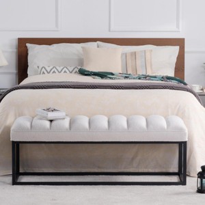 Modern Tufted Ottoman Bench with Faux Leather Upholstery and Supportive Cushioning for Bedroom or Entryway -3irtyhousy - 1 of 4