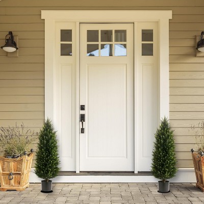 Artificial Cedar Topiary Trees, UV Resistant Artificial Pine Outdoor Plants for Front Porch Decor, Fake Greenery Outdoor