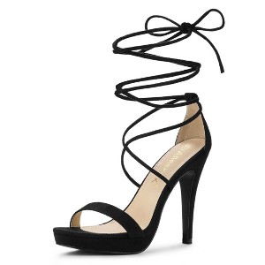 Allegra K Women's Platform Stiletto Heels Lace Up Sandals - 1 of 4