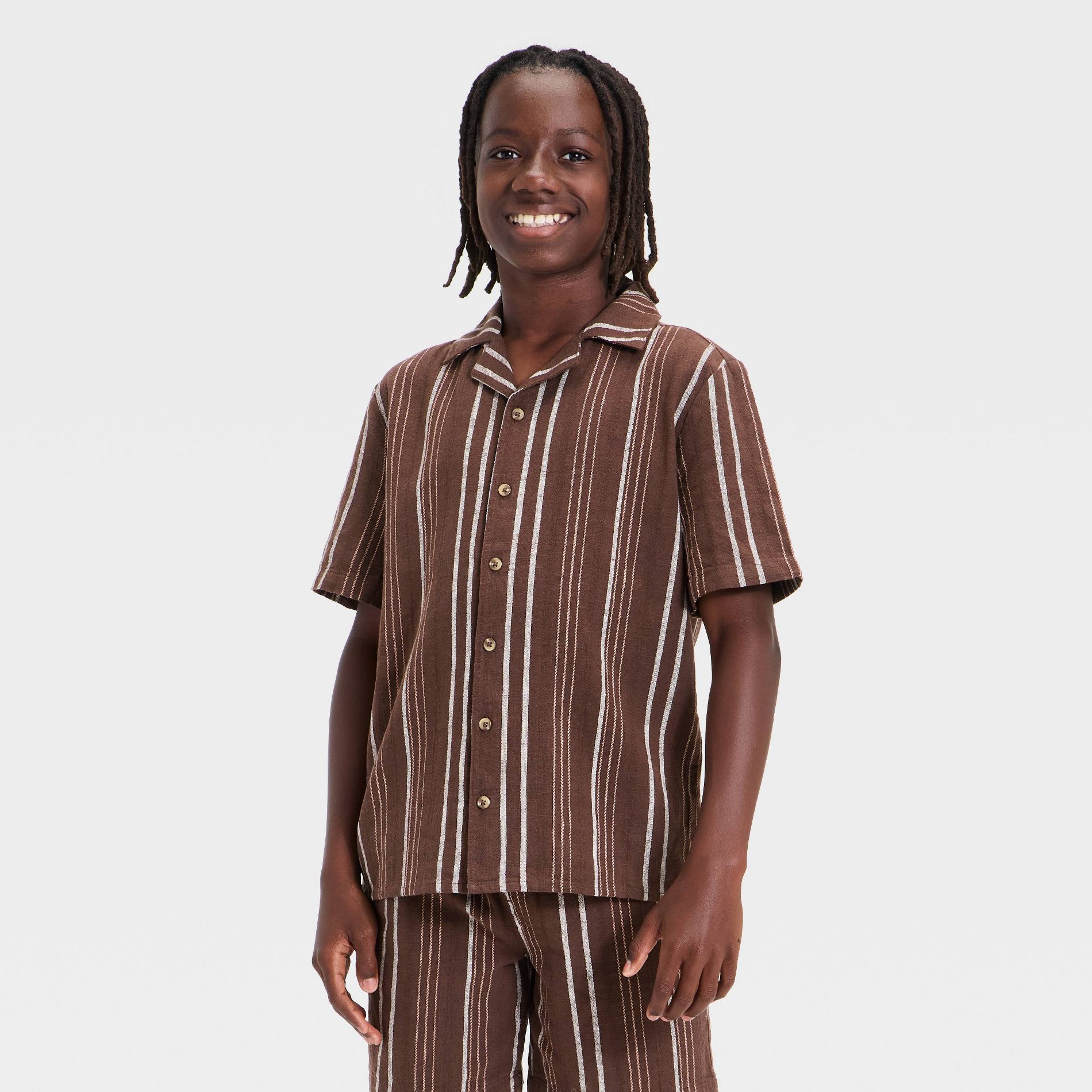Boys' Short Sleeve Striped Woven Button-Up Shirt - art class™