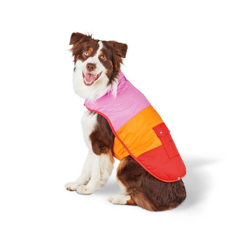 Size Medium Dog Color Block Puffer - Red/Orange/Pink - M - LEGO Collection x Target