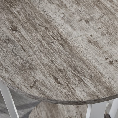 Off-White Round Wood End Table with Shelf