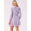 INSPIRE CHIC Women's Summer Floral Layered Tie V-Neck Semi-Sheer Long Sleeve Mini Dress - 4 of 4