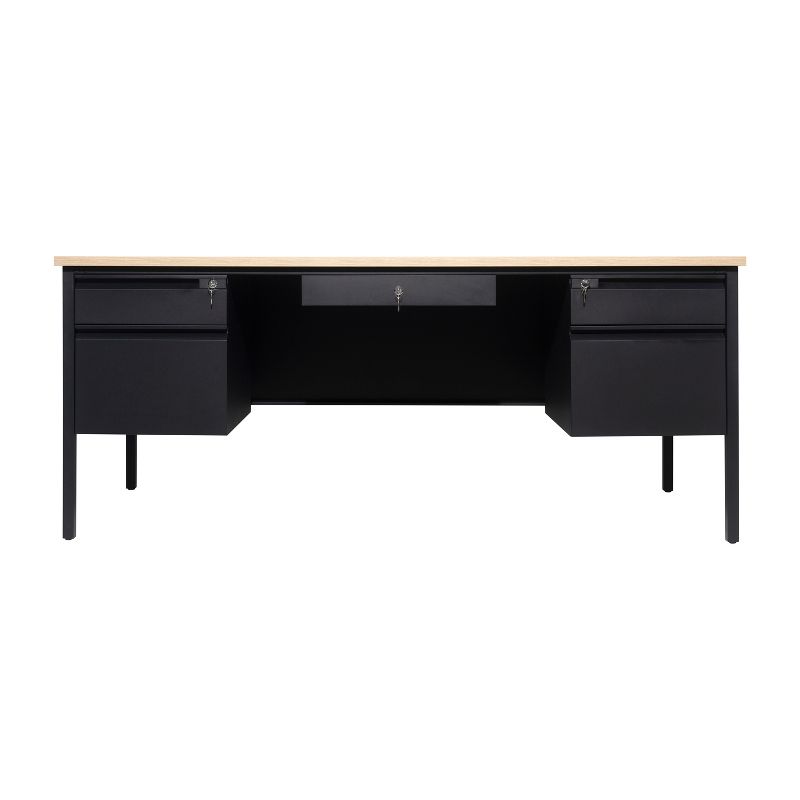 Flash Furniture Cambridge Commercial Grade Double Pedestal Desk with Locking Drawers and Metal Frame, 4 of 13