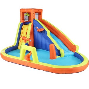 Banzai Battle Blast Adventure Park Inflatable Outdoor Activity Center w/Blower, Slide, Climbing Wall, Water Cannons, Barricades, and Basketball Hoop - 1 of 4