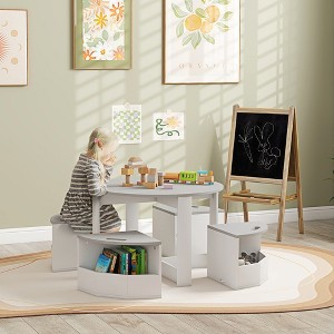 Whisen 5-Piece Kids & Toddler Table and Chairs Set with Storage, Space-Saving Toddler Furniture - Gray - 1 of 4