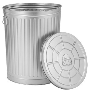 Round Galvanized Steel, Trash Can with Lid - Durable Metal Bucket for Backyard, Lawn, Garden and Yard Use - 1 of 4