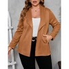 Plus Size Women's Suede Jacket Long Sleeve Casual Blazer Coat Soft Faux Leather Outerwear - 3 of 4